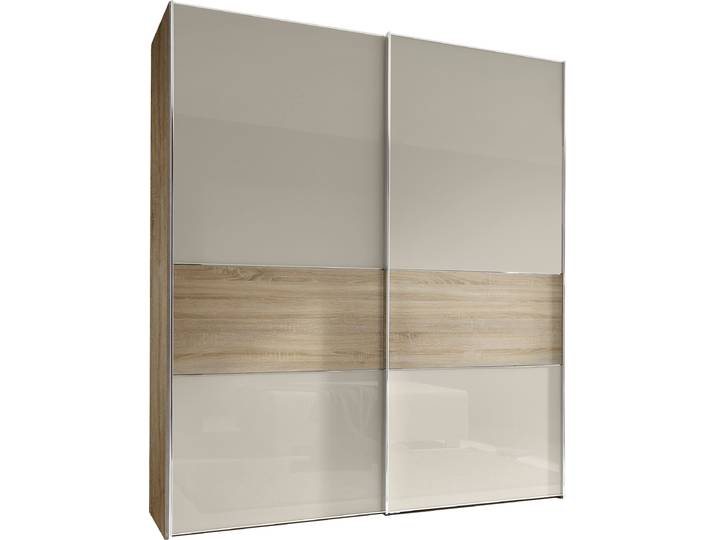 Schwebetürenschrank, Holzwerkstoff, Beige (Sandglas), 225×222×68 cm, Edles Design, Modern, Staud