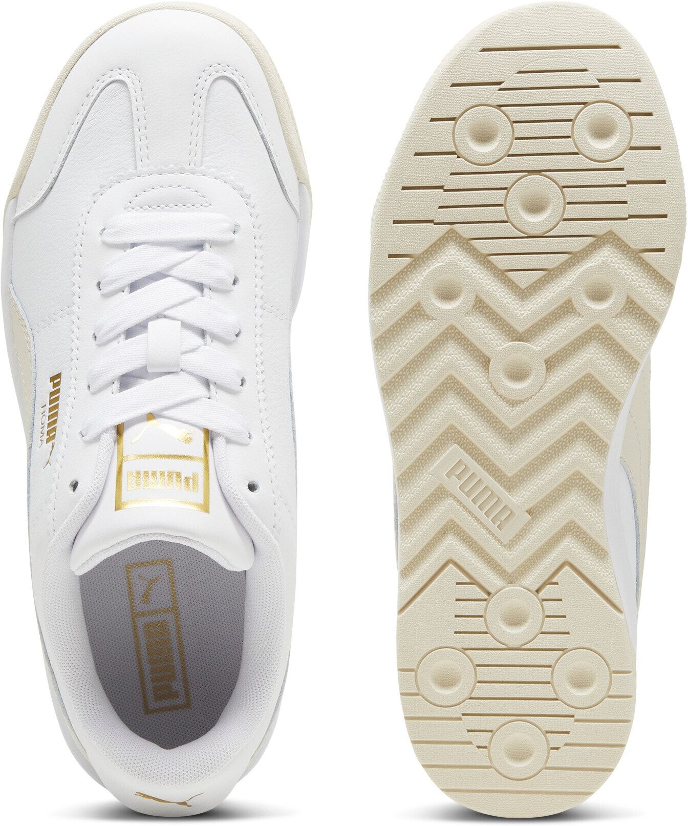 Sneaker PUMA "ROMA FEMININE WNS", Damen, Gr. 42,5, Textil, weiss (puma weiß, alpine snow), Leder, unifarben, Schuhe Sneaker puma weiß, alpine snow 42,5, Textil