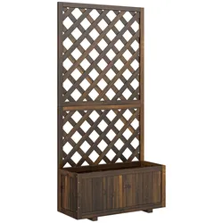Outsunny Pflanzkübel mit Holzrankgitter – Gartenbeet mit Stütze für Kletterpflanzen – 72,5x31,5x149,5 cm (Karbonisierte Oberfläche)