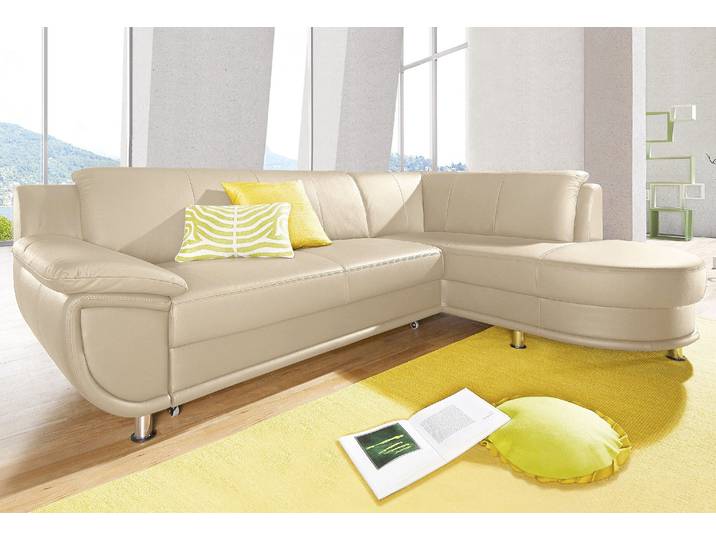Ecksofa, Beige, 265x190 cm, Softlux®-Kunstleder & NaturLeder, Federkern, Klassisch