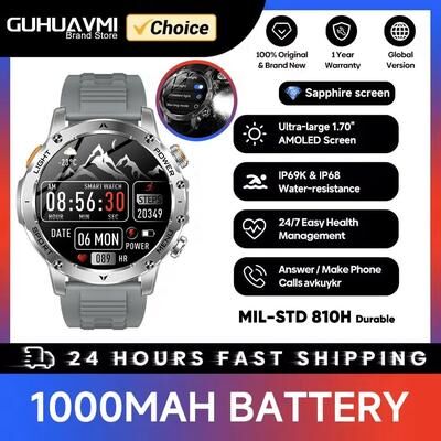 Uplifted Finds Military Grade 1000mAh Smart Watch   AMOLED HD & GPS Tracker   Executive IP68 Waterproof Sports System grey