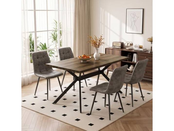 ANVOFONG Esstisch mit 4 Khaki Stühlen,Esstisch in Naturholzfarbe Essgruppen Esstischmit technisches Esszimmerstühle,Rechteckig Esstisch aus Holz,für Küche Esszimmer und Wohnzimmer