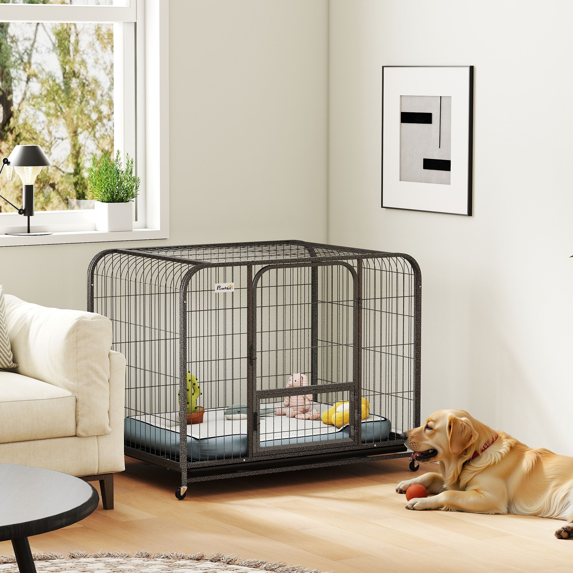 Pawhut Gabbia per Cani in Acciaio con Ruote, 3 Porte, Vassoio Rimovibile e Chiusura Sicura, Nero   Aosom Italy