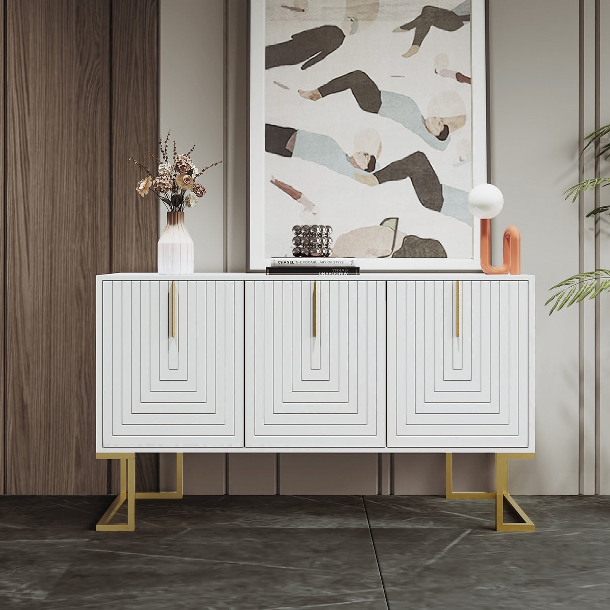 Sweiko Modern 3-deurs Dressoir met verstelbare planken en metalen handgrepen, Wit