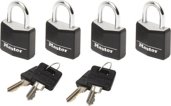 Master Lock Set van 4 Hangsloten - 20mm - 3mm beugel - zwart - gelijksluitend