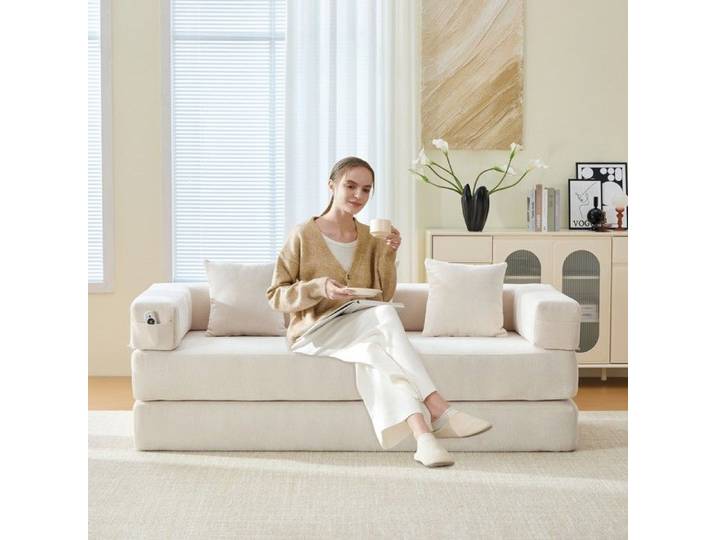 Canapé modulaire- Xylo- en chenille modulaire super doux librement combinable avec poches latérales pour rangement Élégant