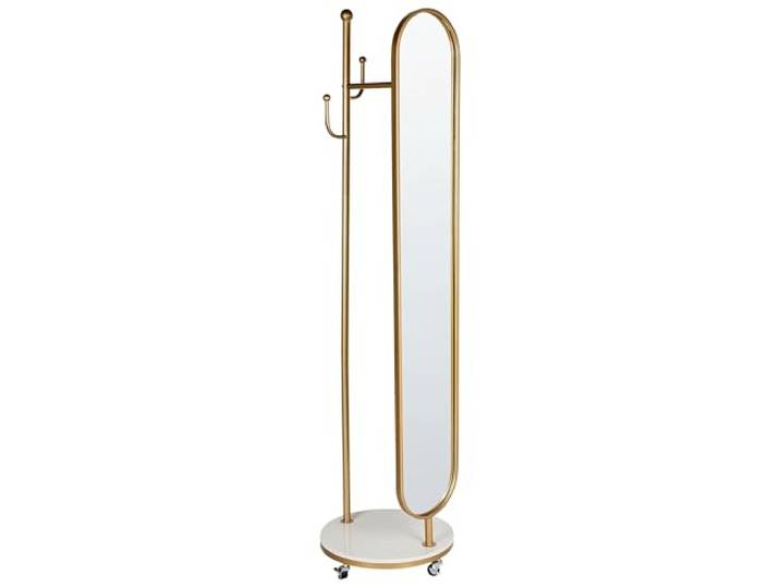Beliani Kleiderständer mit Spiegel Gold Aluminium Garderobenständer Haken Metall, Gefärbt, Belastbarkeit 10 kg, 44 x 10 x 172 cm