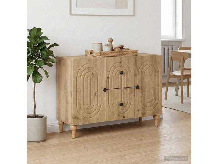 furnicato Sideboard TV-Schrank 89 x 34,5 x 60 cm Artisan-eiche (1 St), Sideboard mit Roll-out-Schubladen und Pendeltüren für Wohnzimmer
