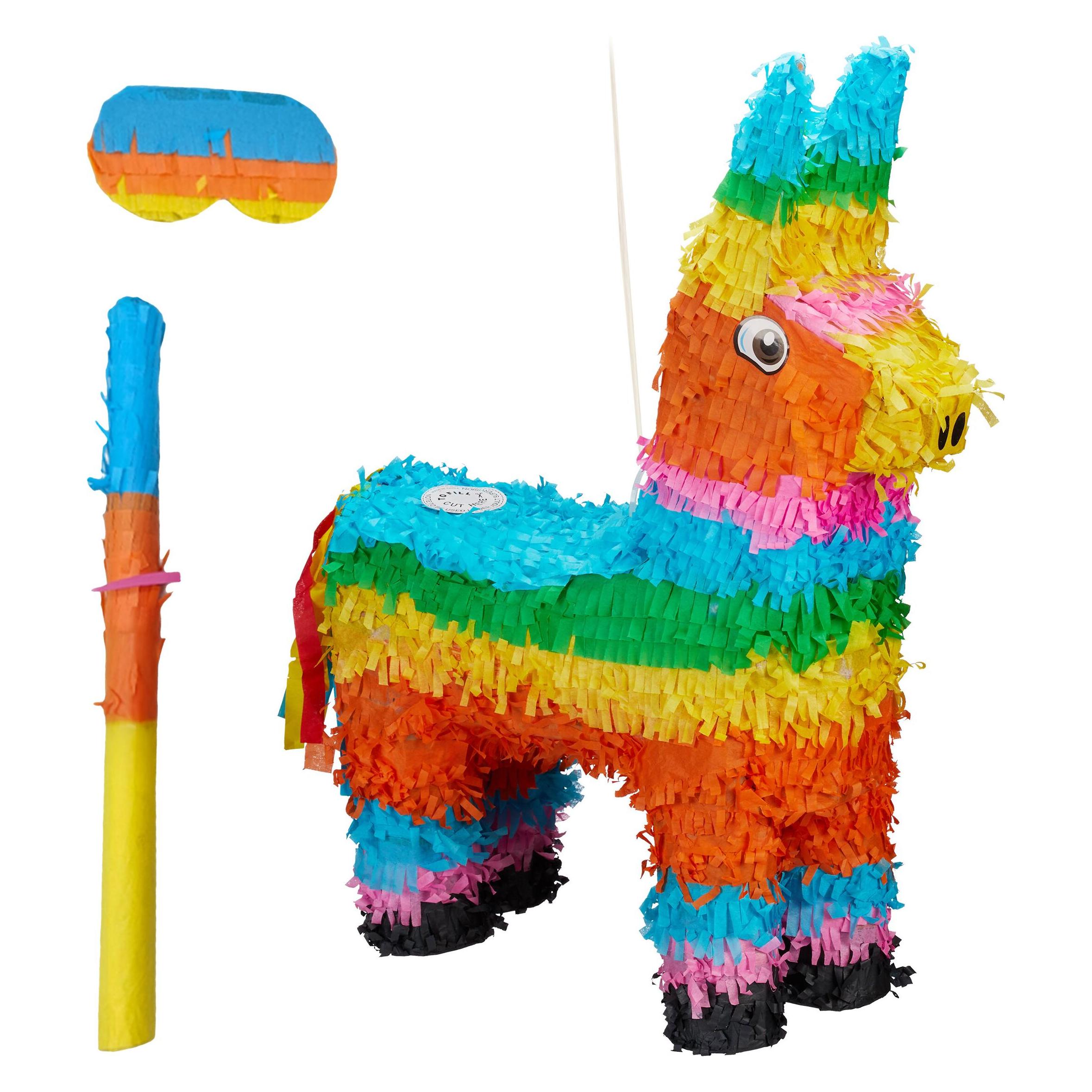 Relaxdays Pinata Set Esel mit Stab und Maske (1 Stk.) (4052025855956)