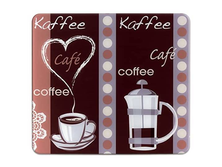 Maximex Multi-Platte Kaffeeduft, Herdabdeckung für Glaskeramik-Kochfelder, Gehärtetes Glas, 56 x 50 cm, mehrfarbig