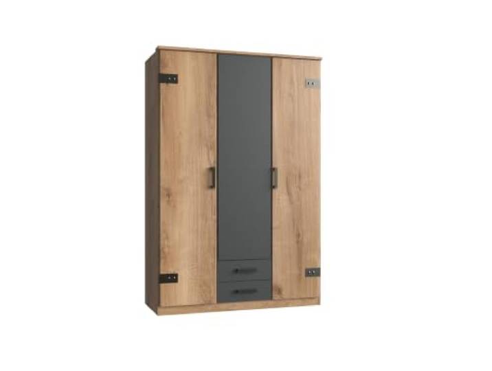 Kleiderschrank Cork Plankeneiche mit Grafit, 135 cm ohne Spiegel