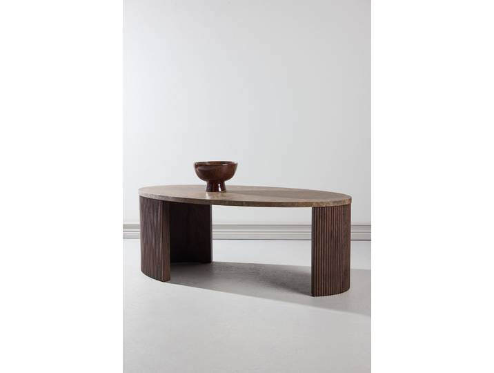 Couchtisch VENTURE HOME Bristol, ovaler Couchtisch 120 × 60 cm in Mocca mit grauer Steinoptik , braun (mocca, grau, grau), B:60cm H:45cm T:120cm, Tische, Couchtisch, Sofatisch, MDF, 3D-Papier, oval, kontrastreich, raffiniert