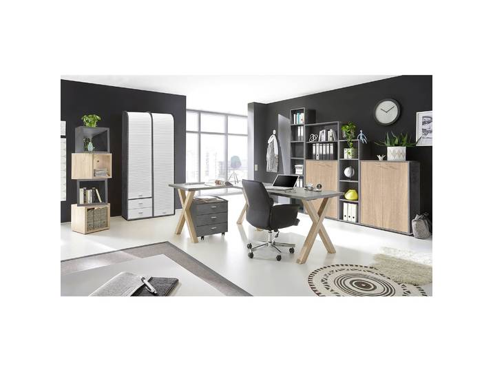 Étagère de bureau Leeton II Panneau aggloméré plaxé Gris/Anthracite 109cm