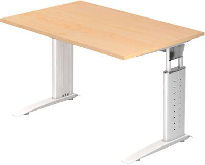 Schreibtisch TARVIS, C-Fuß, Quadrat, B 1200 mm, Gestell weiß, höhenverstellbar, Ahorn