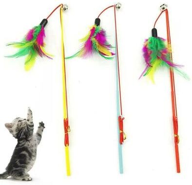 Uplift Essentials Multicolor Feather And Bell Interactive Cat Wand Toy Multicolor Feather And Bell Interactive Cat Wand Toy