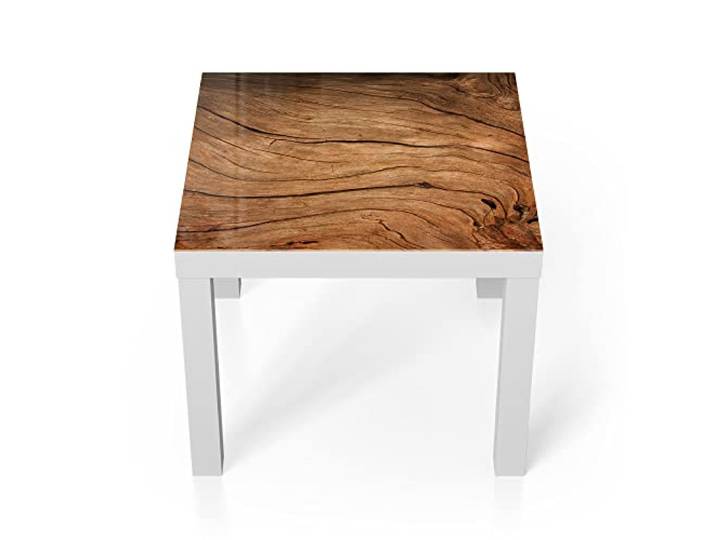 DEQORI Glastisch weiß klein 55x55 cm Motiv Detaillierte Holzmaserung ausgefallener Beistelltisch aus Glas Hochglanz Couchtisch fürs Wohnzimmer moderner Couch Tisch mit Design