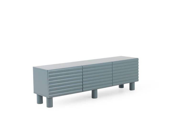 Meuble tv beige avec relief ondulé sur les portes