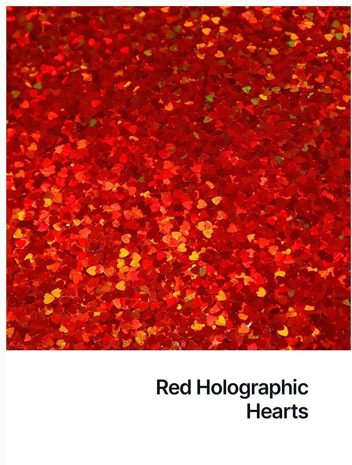 Hemway Shaped Craft Glitter   Heart   Epoxy Resin, DIY, Tumbler, Decoration - Red Holographic - Shaped 50g