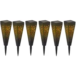 Steckleuchte Solarleuchten für den Garten rund Erdspieß schwarz, gold LED Solar Gartenleuchten, Kunststoff, 1x LED warmweiß, LxBxH 7x7x33 cm, 6er Set