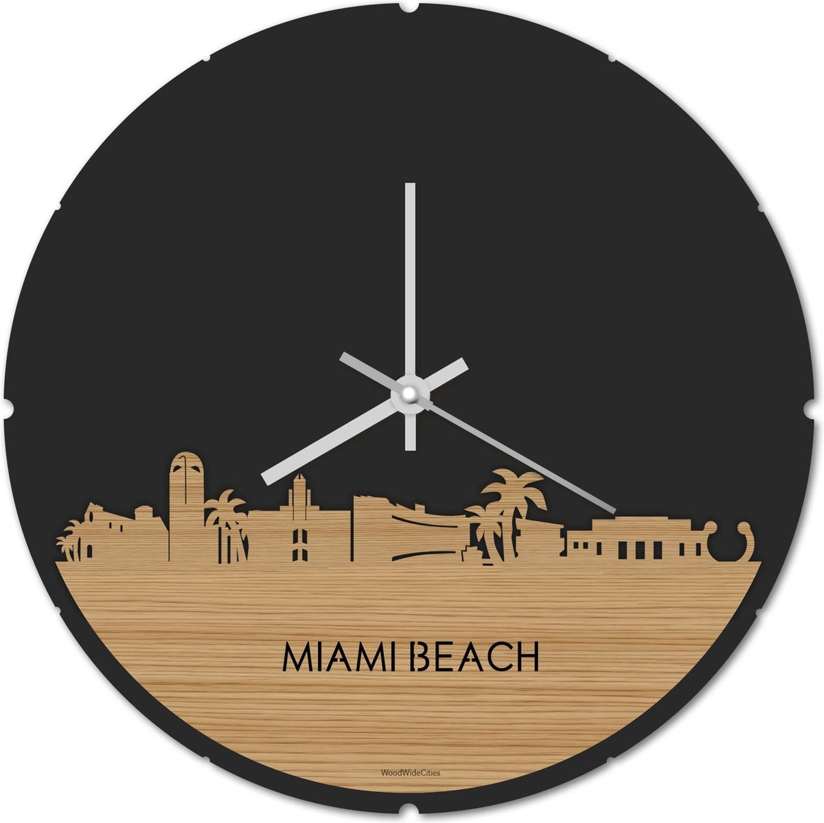 Skyline Klok Miami Beach - Ronde Wandklok van Bamboe Hout - Ø 44 cm - Stil Uurwerk