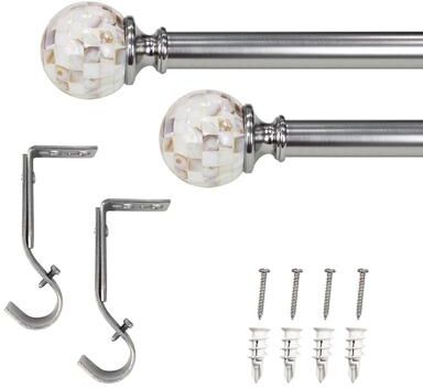 Lumi Home Furnishings "Lumi 1"" Single Curtain Rod Set Brushed Nickel- Shell Ball finials"