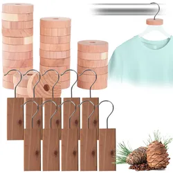 Zedernholz-Set aus 10 Zedernholz-Blöcken und 30 Zedernholz-Ringen mit Metallhaken: Natürlicher Mottenschutz für Kleiderschrank, Küche & Vorratsschrank