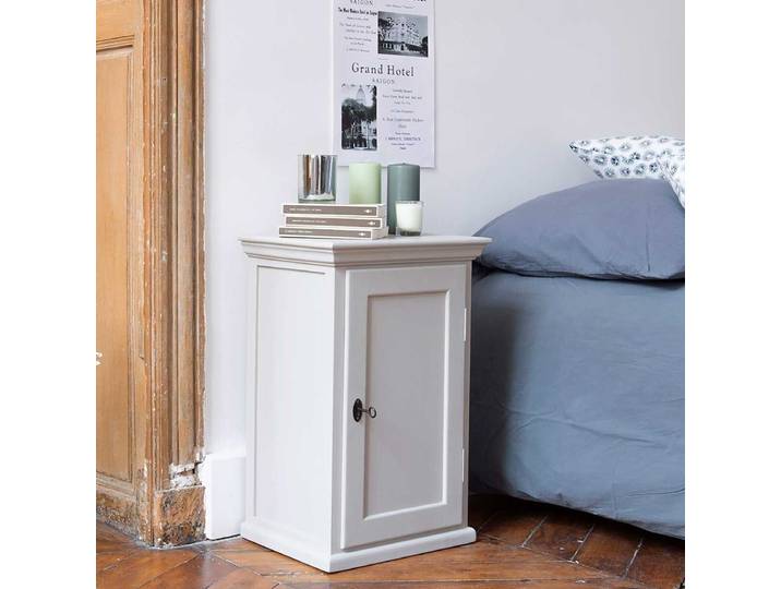 Table de chevet parisienne 1 porte en pin maritime gris clair Léa