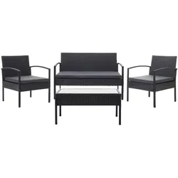 Décoshop26 - Schwarzes Polyrattan-Gartenmöbelset für Balkon Garten Terrasse dunkelgraue Kissen 04_0004214