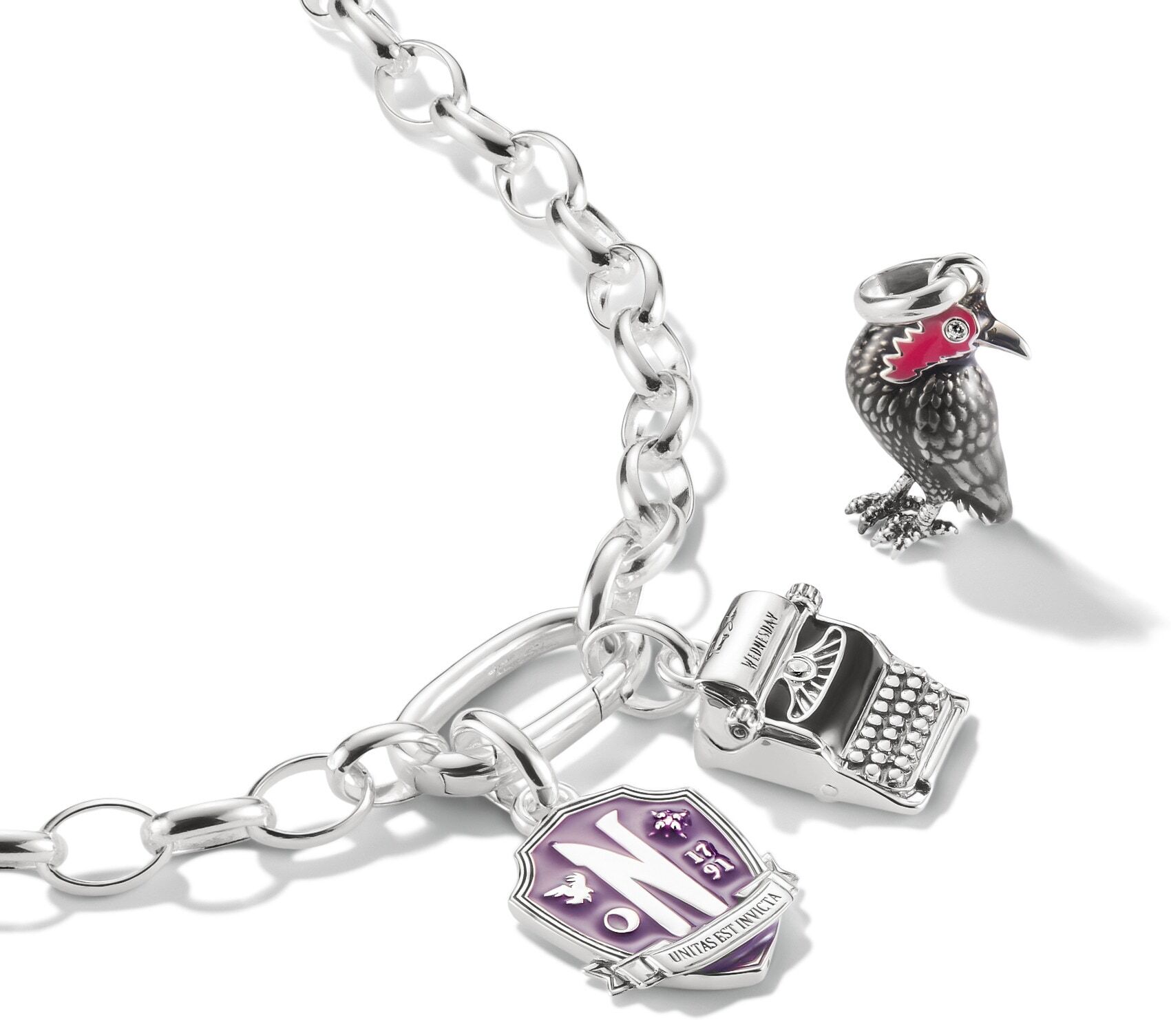 Charm-Einhänger THOMAS SABO "THOMAS SABO Wednesday Schreibmaschine Charm - Connect", silber (silberfarben, schwarz, kristallweiß, kristallweiß), Charms, Herren, Silber 925 (recycelt), Charm-Einhänger, mit Zirkonia (synth.)