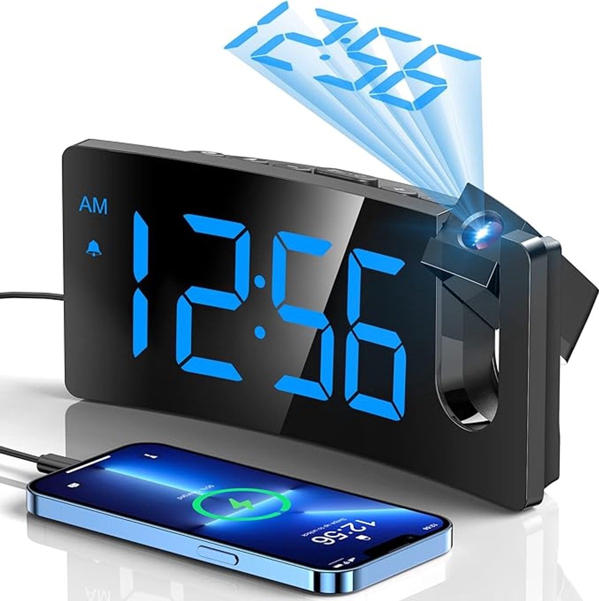 Digitale Projectie Wekker met FM-radio, USB-oplaadfunctie, 180 graden projectie en dimbaar display met snoozefunctie
