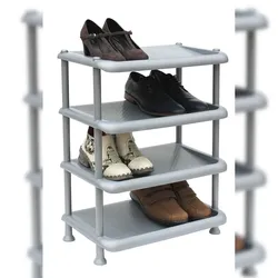 DanDiBo Schuhregal Kunststoff 93873 Stapelbar Schuhablage Offen Schuhständer mit 4 Ebenen Grau Schuhschrank