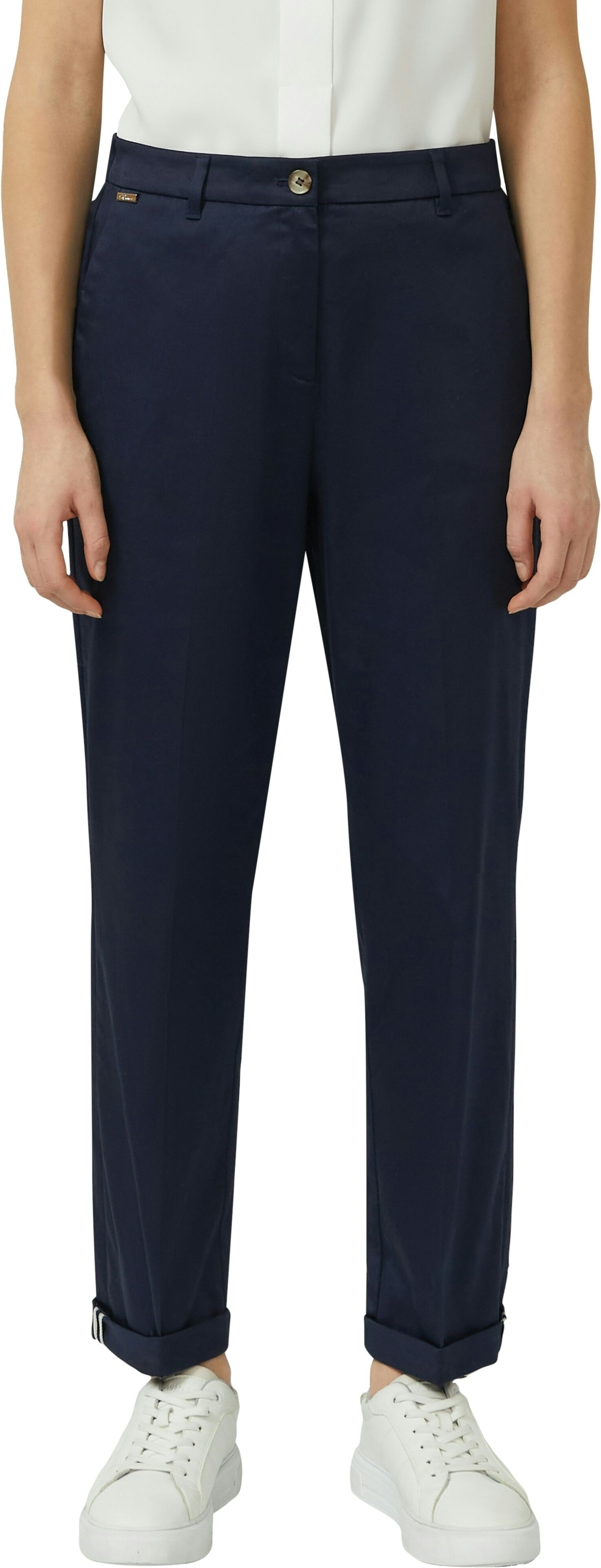 Anzughose S.OLIVER BLACK LABEL, Damen, Gr. 40, N-Gr, blau (navy), Web, Obermaterial: 97% Baumwolle, 3% Elasthan, unifarben, slim fit knöchelfrei, Hosen Anzughose, mit Taschen navy 40, N-Gr