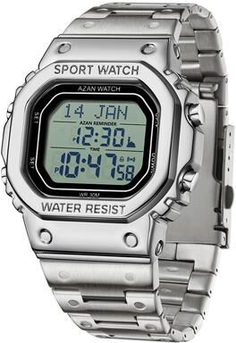 DynamicDeals Waterproof Digital Men Watch, LED Chronograph Date Display, Luminous Golden Strap Wristwatch For Men silver White
