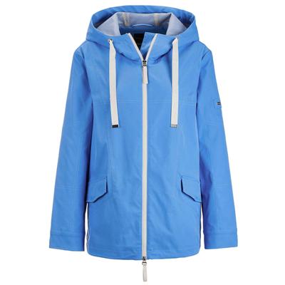 Kurzjacke GOLDNER "Sportive A-Linien-Jacke", Damen, Gr. 42, blau, Obermaterial: 100% Polyester PES., weit, Druckknopf, Jacken Kurzjacke, Mit Sportiver Nahtführung