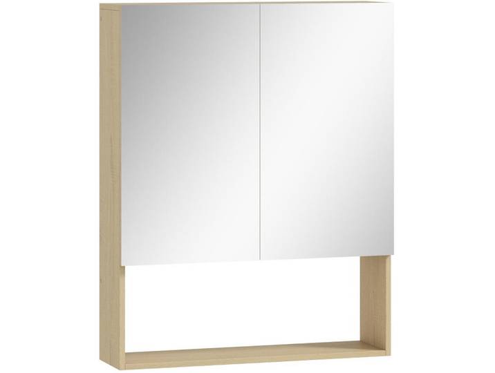 Modfu Badezimmer Hängeschrank 60x16.6x75 cm Eiche mit Doppelspiegel & verstellbarem Regal, Eichefarben, Glas, 60x75x16.6 cm, Badezimmer, Badezimmerspiegel, Spiegelschränke