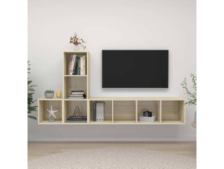 HEFZGDB 3-TLG. TV-Schrank-Set Sonoma-Eiche Holzwerkstoff Wandmontage mit viel Stauraum für Organisation