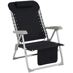 Liegestuhl Ulrika von Brafab aus Aluminium und Stoff, modern, verstellbare Rückenlehne, Schwarz, mit Armlehne und zusätzlicher Tasche