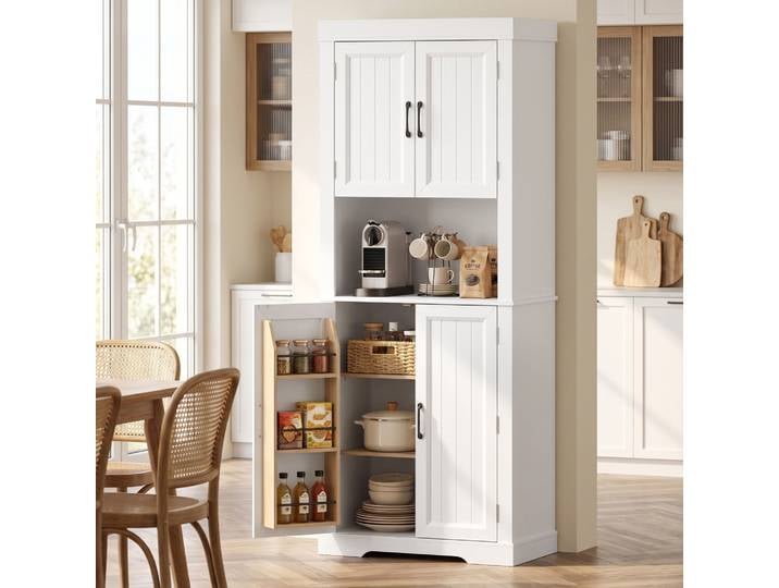HOMCOM Armoire Cuisine 183cm Blanc Compartiment Micro-ondes