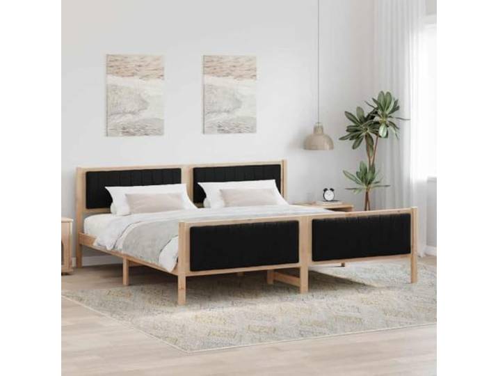 RJPLMFV Bettgestell, Plattform, Massivholz, 200 x 200 cm, Braun Mit gepolstertem Kopfteil, ohne Lattenrost, inkl. Lattenrost, modernes Design
