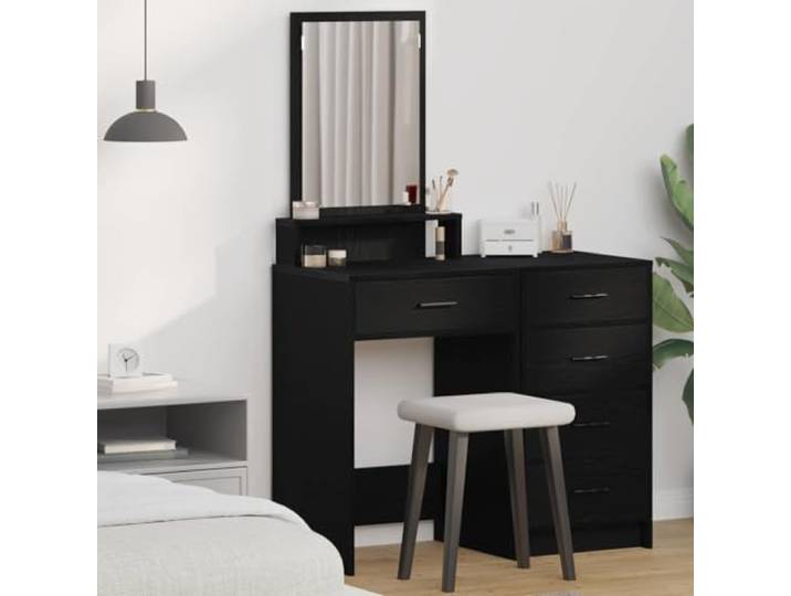 Schminktisch Schwarz Eichen-Optik 50x41x140 cm mit Spiegel und Schubladen Holzwerkstoff, matte Oberfläche, viel Stauraum, Spiegel inklusive, einfache Montage zu zweit