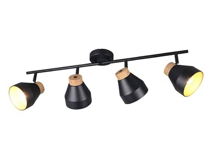 Reality Leuchten Spotleuchte Valentin R81924032, Metall Schwarz matt, Holznachbildung, exkl. 4x E14