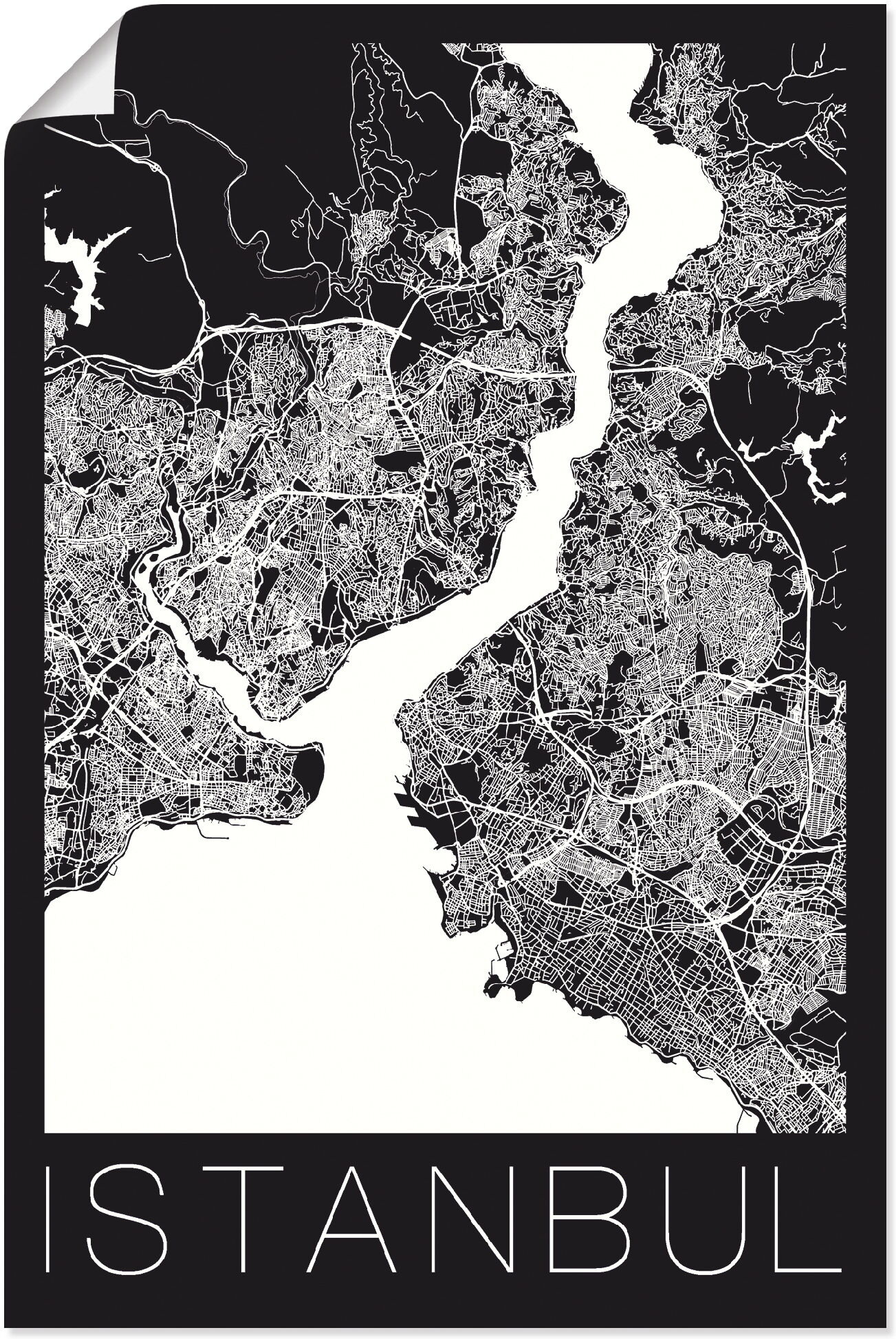 Poster ARTLAND "Retro Karte Istanbul Schwarz & Weiss", schwarz (farbe bild(er): schwarz), B:20cm H:30cm, Bilder, Poster, ohne Rahmen farbe bild(er): schwarz B/H/T: 20cm x 30cm, Poster Hochformat, 1 Stk.