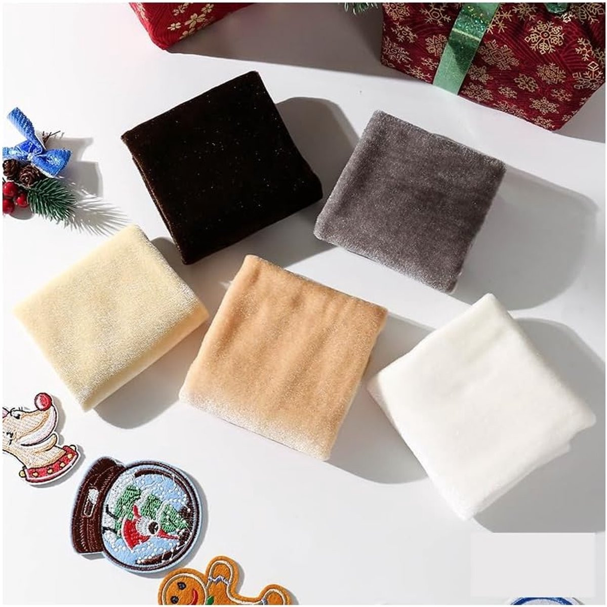 Set van 5 kerststoffen voor patchwork en quilten, DIY naai- en knutselbundel, 50 x 50 cm per stuk