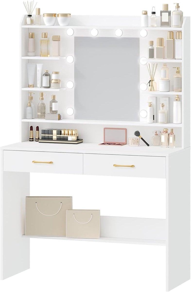 HILINSIE Kaptafel met Spiegel en Led-verlichting