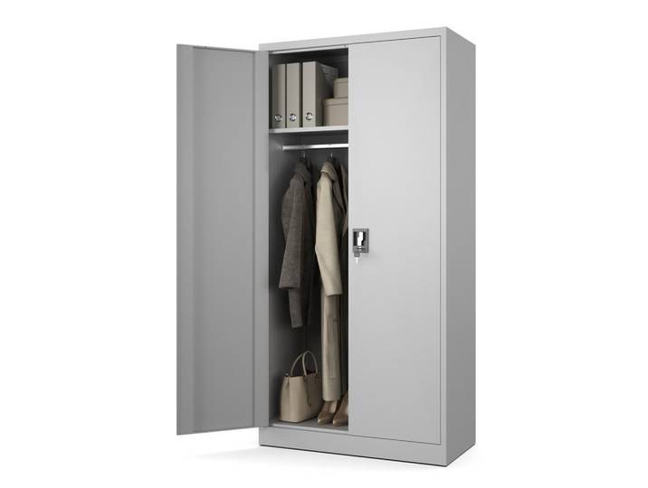 Muralo Sozialraumschrank aus Stahl Metallschrank für Büro Stahlschrank für Dokumente Akten Hellgrau 90x45x185cm, Rechteckig, 90x185x45 cm, Büromöbel, Büroschränke, Aktenschränke