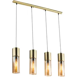 Pendelleuchte messing Esstischlampe Hängelampe Glas amber Wohnzimmerlampe, 4x E27, LxH 80x156 cm