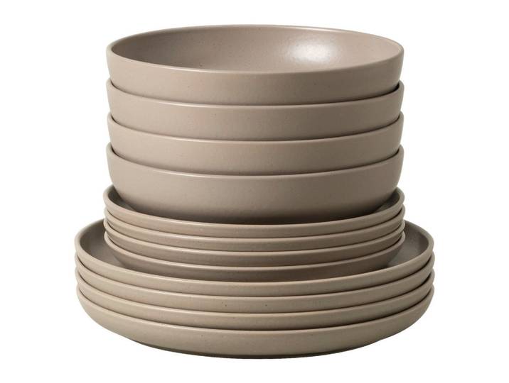 Costa Nova Kombiservice Pacifica, Hellbraun, Keramik, 12-teilig, Handmade in Europe, Essen & Trinken, Geschirr, Geschirr-Sets, Kombiservice
