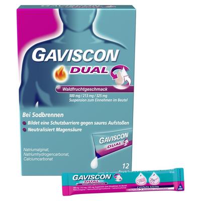 Gaviscon Dual Waldfrucht 500mg/213mg/325mg SUE 12x10 ml Suspension zum Einnehmen