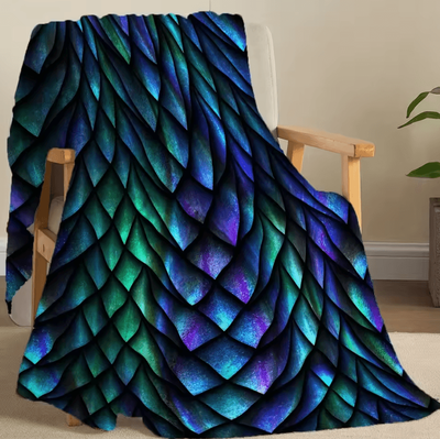 Inspire Curations Dragon Scale Printed Flannel Fleece Throw Blanket 130x150cm
