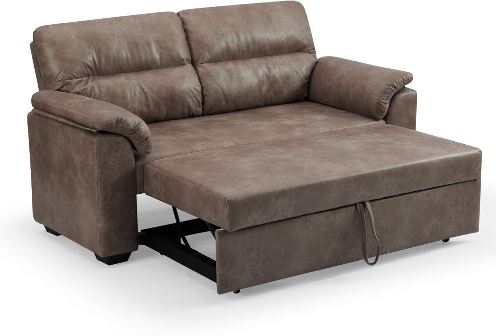 Latitude Run Aalaysha 2 Seater Faux Leather Sofa Bed Brown 88cm H X 171cm W X 98cm D